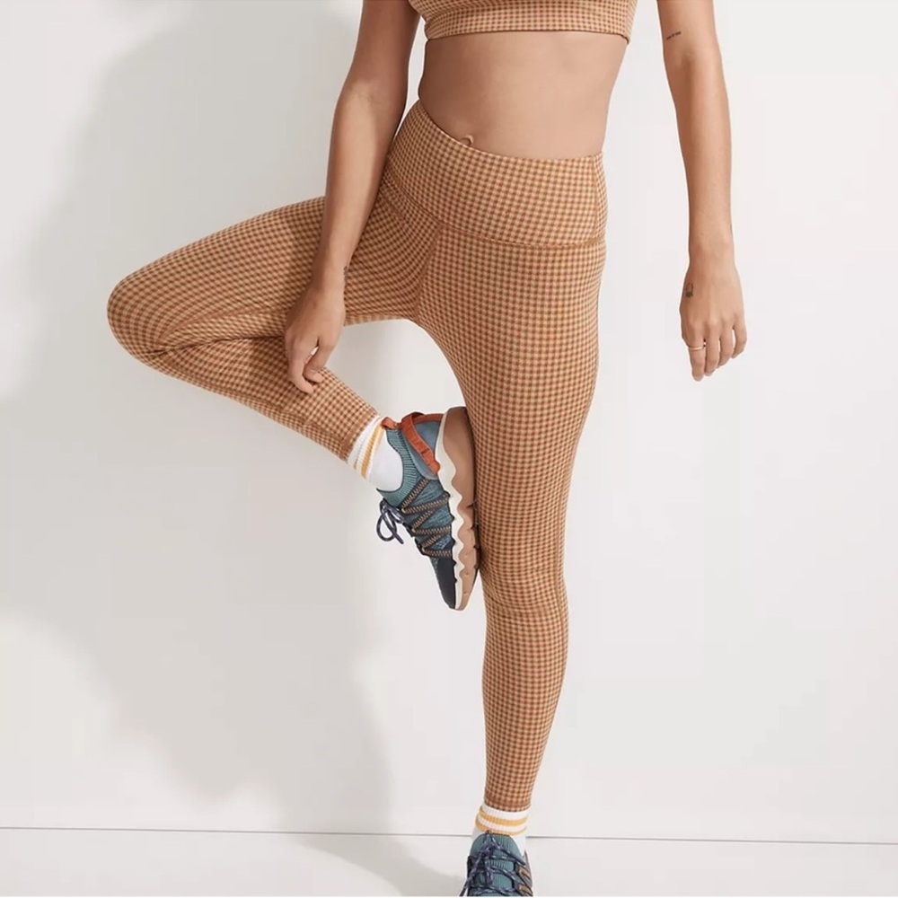 Madewell Flex High-Rise 25" Leggings in Saddle Brown Checkered Pattern Size M